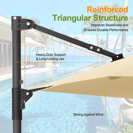 Patioslife Aegis Pro Round Cantilever Patio Umbrella Reinforced Triangular Structure for Australian Outdoor Shade