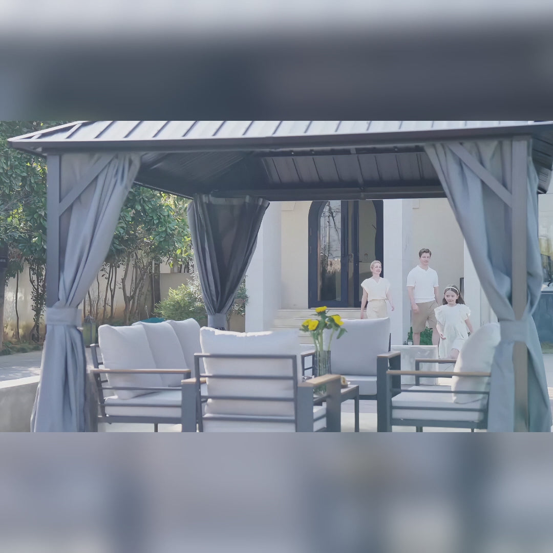 Patioslife Luxury Haven Hardtop Gazebo with sides & Drainage Gutters, 120×120mm Aluminum Posts| Most Popular Choice for Garden or Backyard