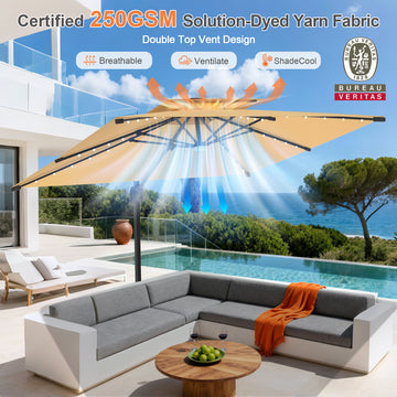 Patioslife Aegis Pro All-weather Cantilever Parasol with LED Lights, R – UK -Patioslife